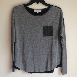 Loft grey long sleeve shirt with faux leather trim